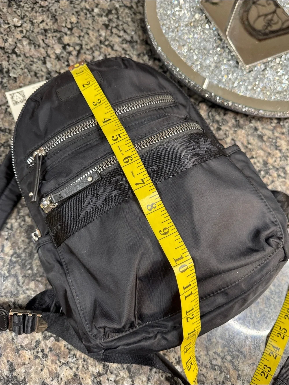 Anne Klein Black Nylon Medium Backpack with Silver Zippers NWT